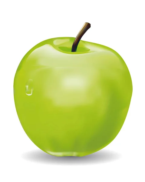 Grüner Apfel Mit Grünem Blatt Vektor Realistische Darstellung Isoliert Auf — Stockvektor