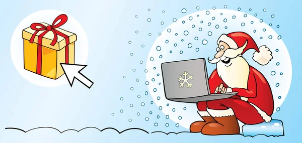 Santa Met Laptop Computer Vector Illustratie Eenvoudig Ontwerp — Stockvector