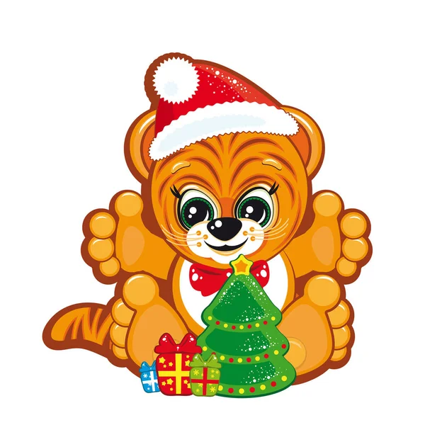 Χριστουγεννιάτικη Κάρτα Χαριτωμένο Αρκουδάκι Χριστουγεννιάτικη Στολή Διανυσματική Απεικόνιση Που Απομονώνεται — Διανυσματικό Αρχείο