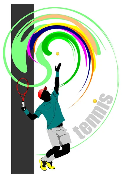 Tennisspeler Raken Van Een Bal Met Gekleurde Achtergrond Vector Illustratie — Stockvector