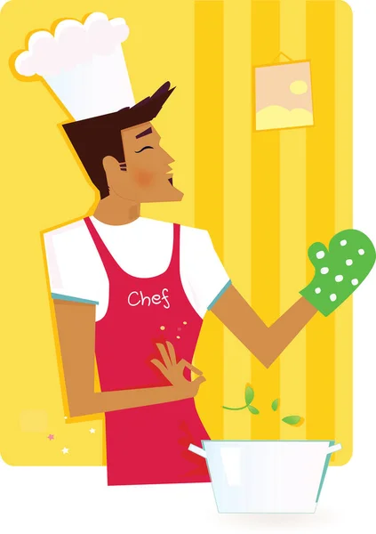 Arte Dei Cartoni Animati Uomo Che Cucina Nel Ristorante — Vettoriale Stock