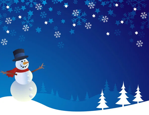 Schneemann Mit Weihnachtsbaum Und Schneeflocken — Stockvektor