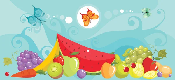 夏季水果和浆果的背景说明 — 图库矢量图片