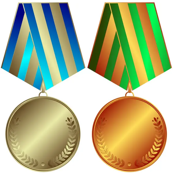 Conjunto Medallas Con Cintas Ilustración Sobre Fondo Blanco — Vector de stock