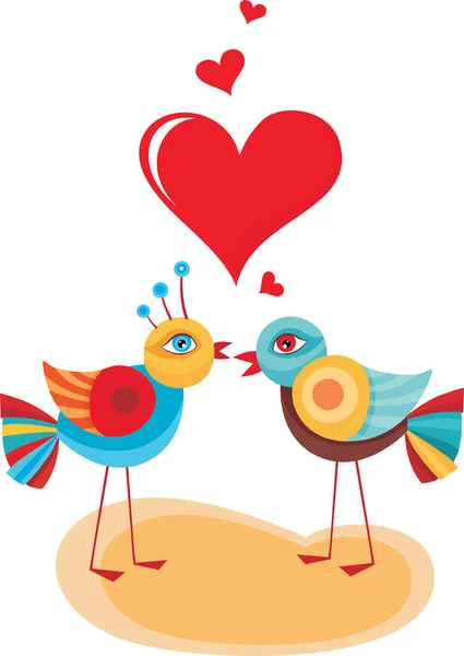 Illustration Vectorielle Deux Oiseaux Coeur — Image vectorielle