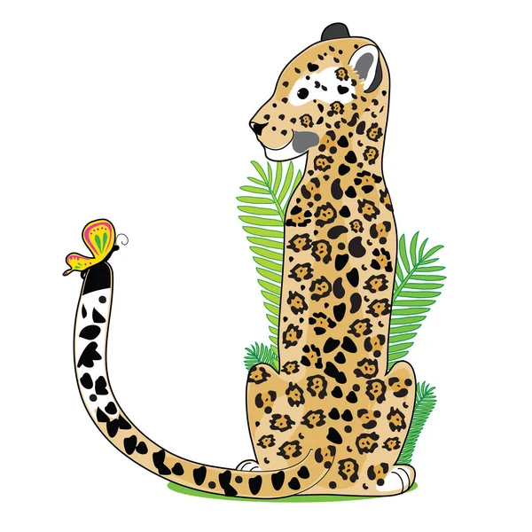 Personagem Desenho Animado Bonito Leopardo Ilustração Vetorial Design Simples — Vetor de Stock