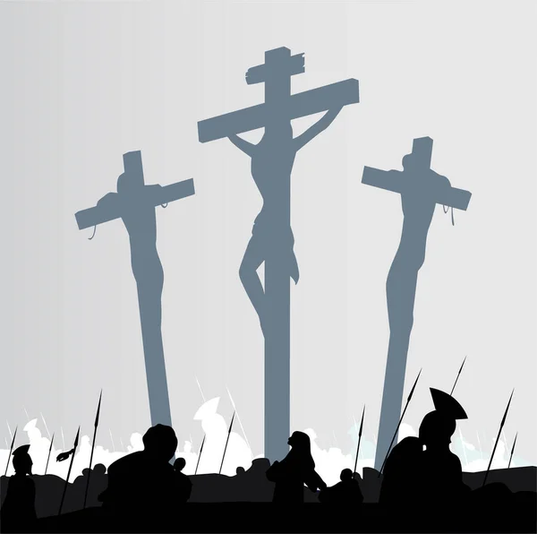 Vector Silhouettes People Crucifixions — Stock Vector