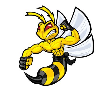 Arı çizgi film maskotunun vektör çizimi