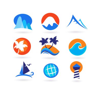 seyahat ve turizm ikonları ayarlandı. vektör illüstrasyonu