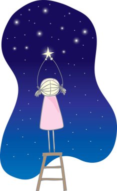 Yıldızlı kız, illüstrasyon, beyaz arkaplanda vektör