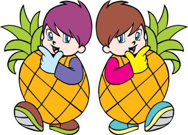Ananas giyen sevimli çizgi film çocukları.