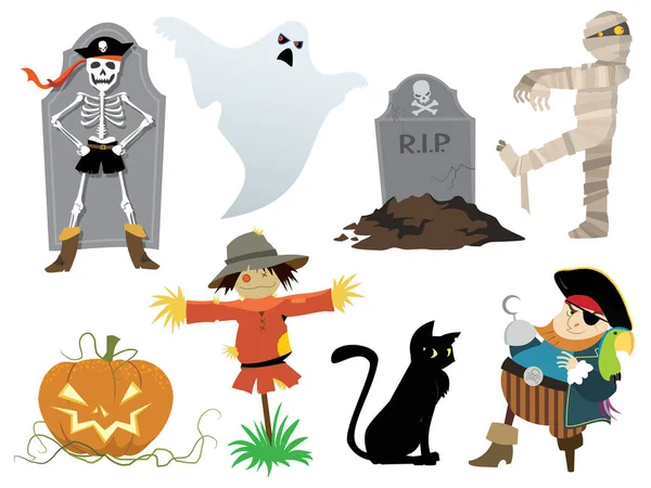 Set Halloween Icons Isolated White Background — Stock Vector