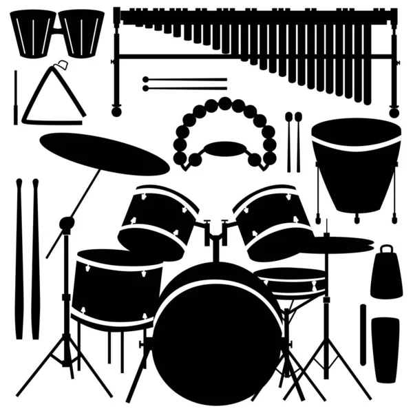 Zwart Wit Vector Illustratie Van Een Set Van Verschillende Muziekinstrumenten — Stockvector