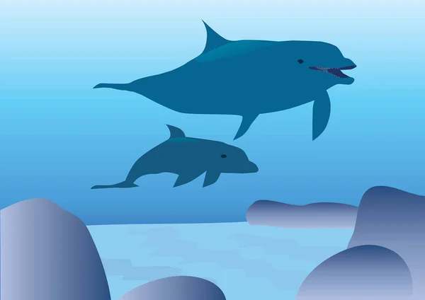 Delphin Und Wal Design Meer Tiere Tierwelt Fauna Natur Fauna — Stockvektor