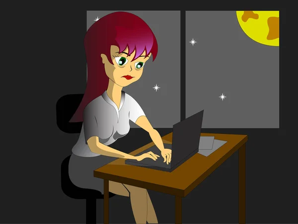 家でノートパソコンで働く若い女性 — ストックベクタ