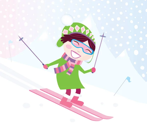 Girl Skis Vector — Stock Vector