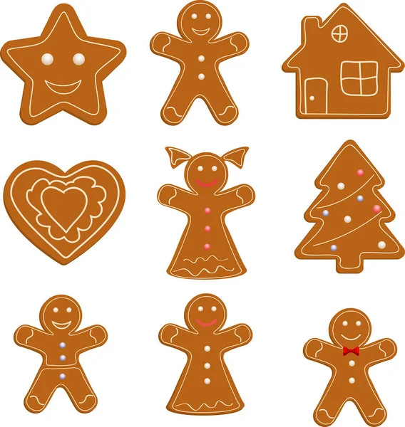 Gingerbread Cookies Set Christmas New Year Symbols — Stock Vector