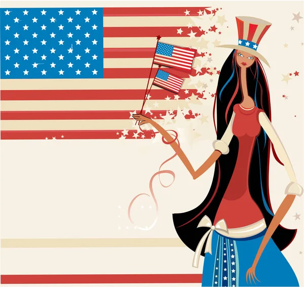 Mulher Nos Eua Bandeira Chapéu América —  Vetores de Stock