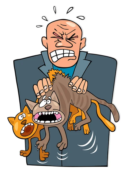 Wütende Katze Und Hund Cartoon Illustration — Stockvektor