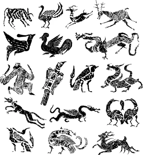 一套黑色和白色的动物轮廓 — 图库矢量图片
