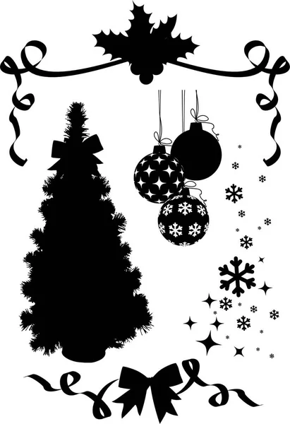 Vector Black White Set Christmas Decorations — Stock Vector