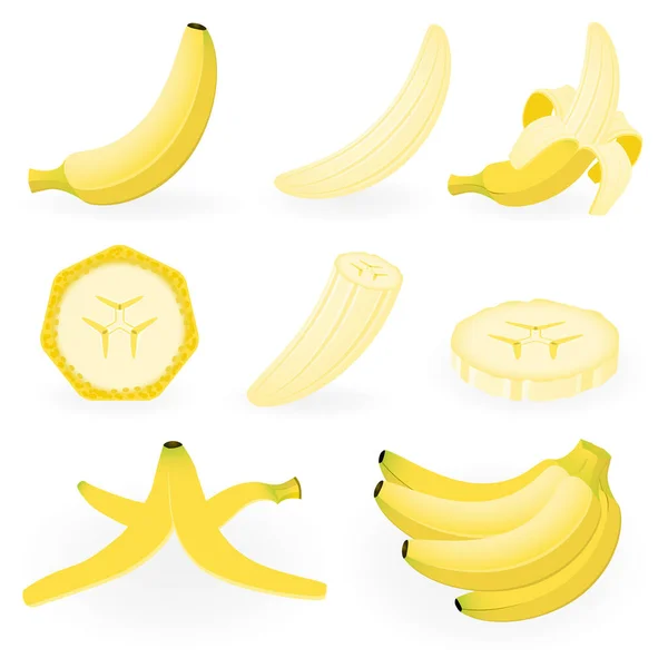 Ensemble Icônes Banane Style Plat — Image vectorielle