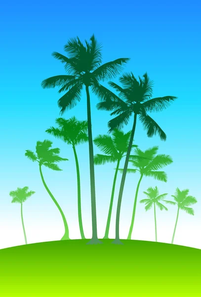 Ilha Tropical Com Folhas Palmeira Fundo Ilustração Vetorial —  Vetores de Stock