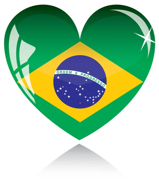 Brasil País Bandeira Coração Forma — Vetor de Stock