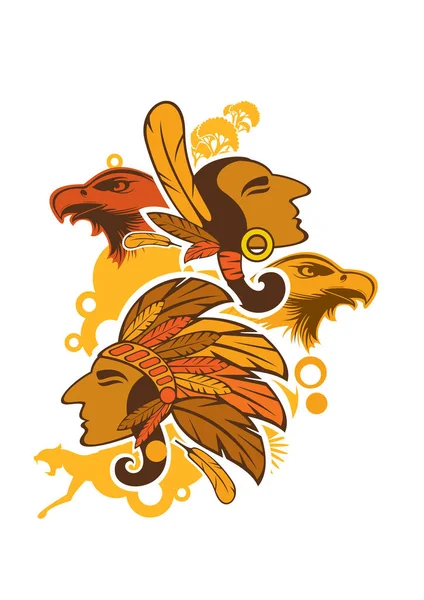 Indiano Nativo Indiano Uccello Vettore Disegno Illustrazione — Vettoriale Stock