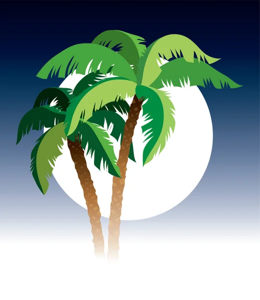 Illustration Tropical Trees Moon — Stock Vector