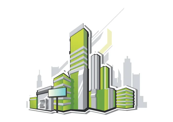 Yeşil Şehir Binaları Hatları — Stok Vektör