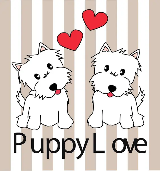 Söta Tecknade Hundar Med Hjärta Kärlek — Stock vektor