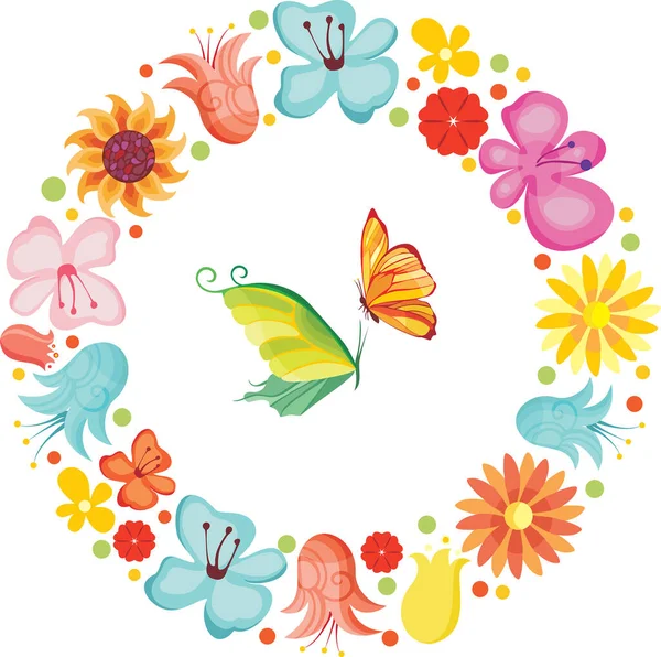 五彩缤纷的蝴蝶和花朵 — 图库矢量图片