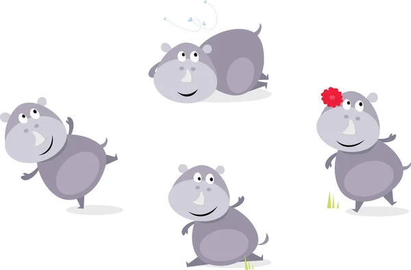 Słodkie Kreskówki Śmieszne Hipopotamy — Wektor stockowy