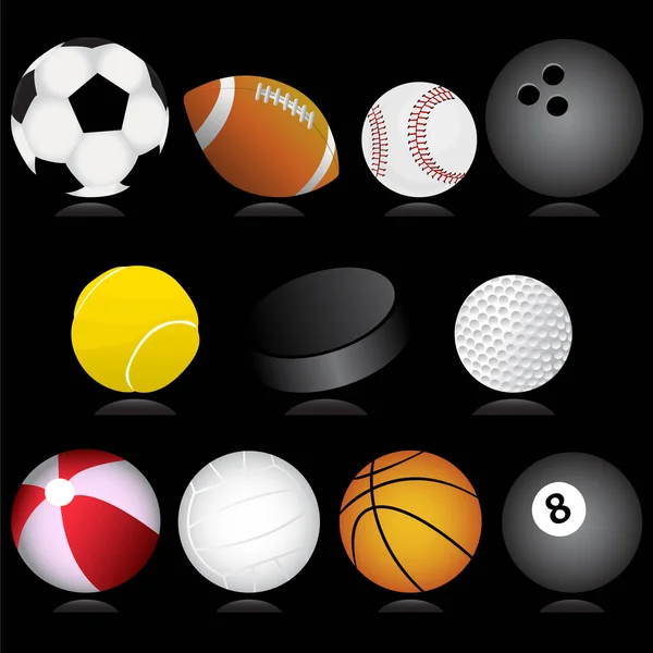 Zestaw Sprzętu Sportowego Piłki — Wektor stockowy