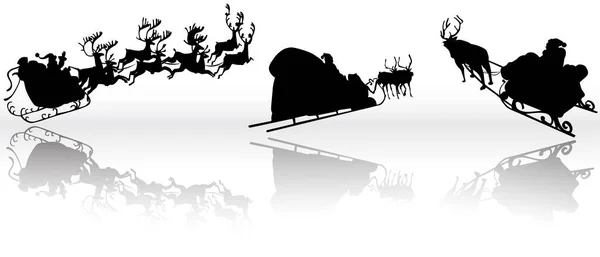 Silhouetten Van Santa Met Herten Vectorillustratie — Stockvector