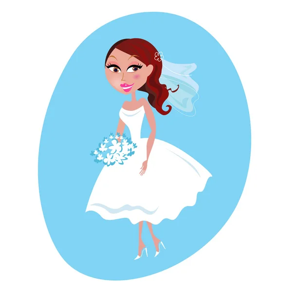 Braut Mit Brautstrauß Und Brautkleid Vektorillustration — Stockvektor