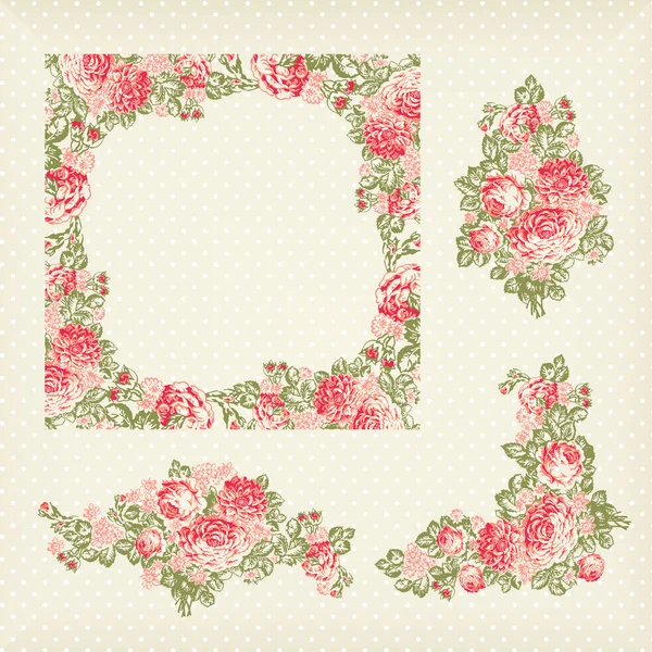 Cadre Floral Vectoriel Avec Roses Illustration Vectorielle — Image vectorielle