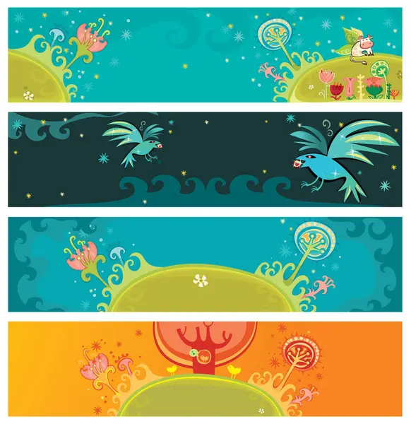 Fantasie Banner Mit Sommermotiv Und Blumen — Stockvektor