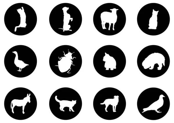 Set Animals Black Silhouettes — Stock Vector
