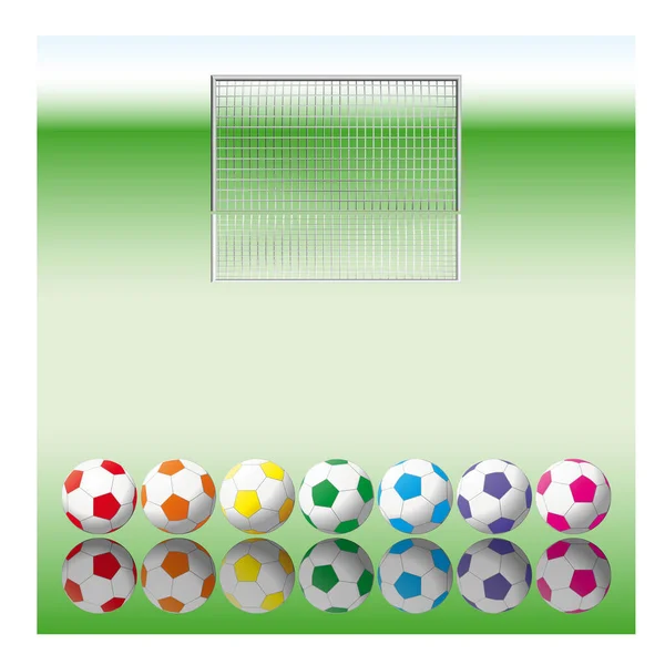 Balones Fútbol Sobre Fondo Verde — Vector de stock