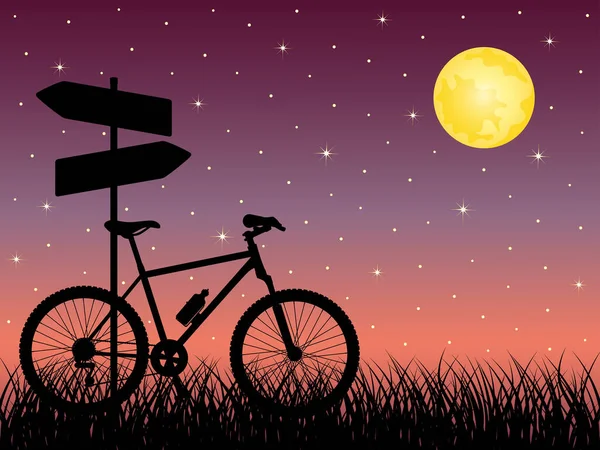Bicicleta Con Luna Estrellas Cielo Fondo Ilustración — Archivo Imágenes Vectoriales