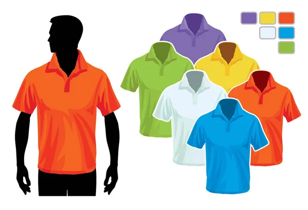 Conjunto Camisas Colores Los Hombres Con Camisas Polo Ilustración Vectorial — Vector de stock
