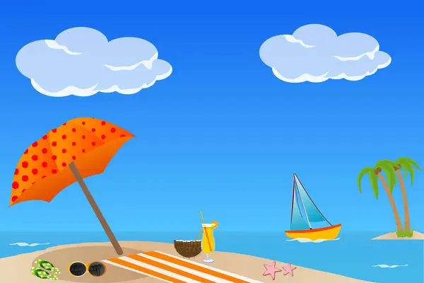 Пляж Зонтиком Солнечный День — стоковый вектор