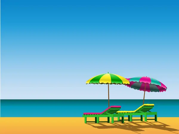 Playa Con Palmera Sombrilla — Vector de stock