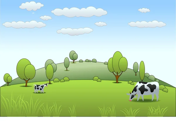 Farm Scene Cows Meadow — Stock Vector