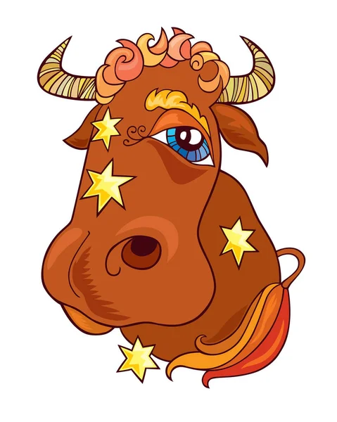 Lindo Dibujo Animado Toro Rojo Con Estrellas — Vector de stock
