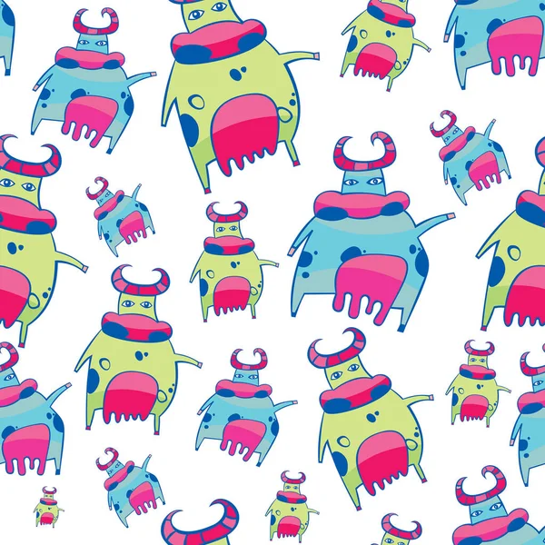 Funny Seamless Pattern Monsters Vector Illustration — Stock Vector