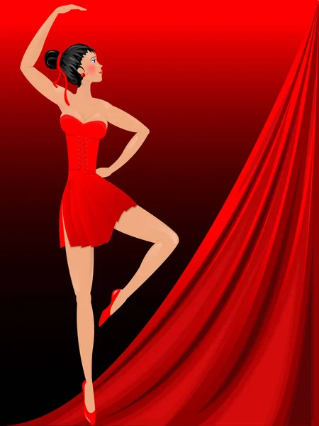 Красивая Девушка Танцовщица Красном Платье — стоковый вектор