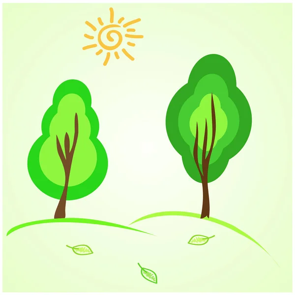 Vektorbild Von Bäumen Mit Sonne — Stockvektor